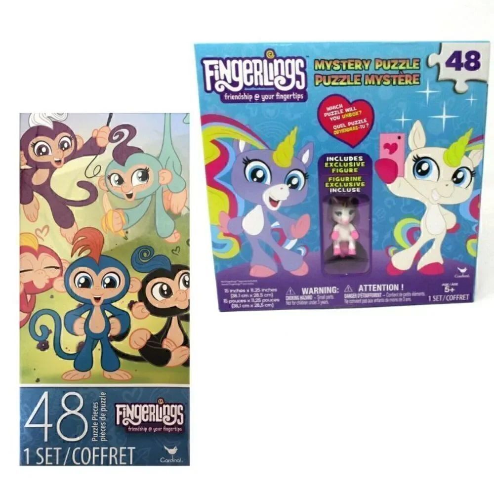 FINGERLINGS Puzzle Bundle - MYSTERY 48 Pc w/mini-White Unicorn + 48 pc Puzzle